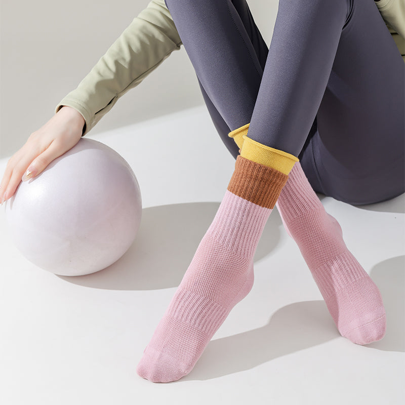 BoomMove Anti-Slip Crew Socks (Pink/Ginger)