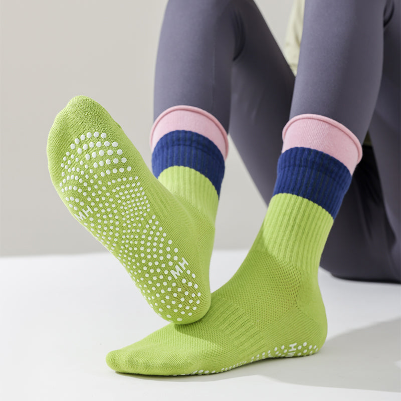 BoomMove Anti-Slip Crew Socks (Green/Pink)