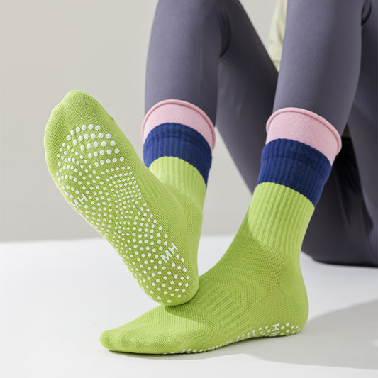 BoomMove Anti-Slip Crew Socks (Green/Pink)