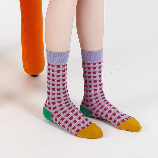BoomLite Summer Breeze Glass‑Silk Socks (Lilac Grid)