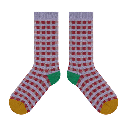 BoomLite Summer Breeze Glass‑Silk Socks (Lilac Grid)