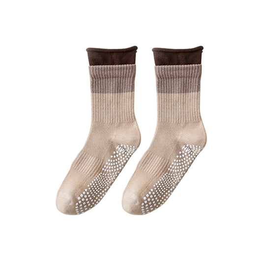 BoomMove Anti-Slip Crew Socks (Khaki/Coffee)