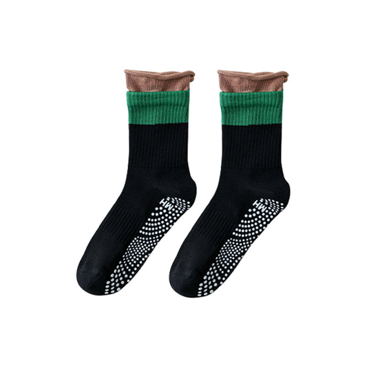 BoomMove Anti-Slip Crew Socks (Black/Khaki)